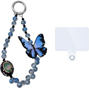 Crystal Butterfly Beaded Phone Charm, [Hands-Free & Anti-drop] Detachable Fashion Crystal Bracelet Wrist Lanyard, for Phone Bag Keychain Camera Pendants Decor