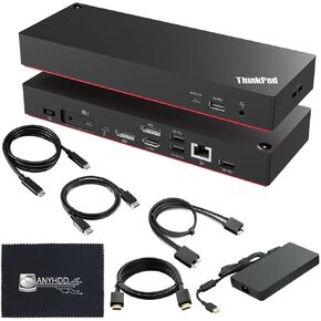 40B00300US Docking Station USB C Bundle - 1 Year Warranty, Thinkpad Thunderbolt 4 Dock with 300W AC Adapter + HDMI Cable + DisplayPort Cable + Thunderbolt Cable + Microfiber Cloth
