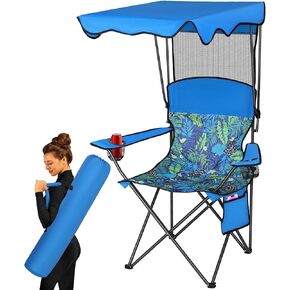 Camping Chair with Canopy, Chair with Cup Holders, Portable Camping Chairs with Carry Bag&Side Pocket, Beach Chair with Shade, Camp Chairs for Adult, Outdoor Folding Chair Support 330 LBS