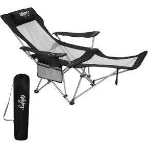 #WEJOY 2-in-1 Reclining Camping Chair with Footrest for Adults Folding Lounge Chair with Adjustable Backrest Lightweight Camping Chairs Heavy Duty Camp Chairs for Outdoor (1, Black Grey)