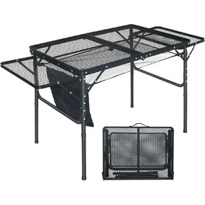 Picnic Tables, Folding Grill Table, Metal Portable Camping Table, BBQ Side Table, Camping Grill - Lightweight Easy for Storage Height Adjustable Aluminum Table for Patio, RV, Beach, Black