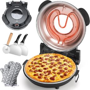 Electric Pizza Oven Indoor with Glazed Ceramic Stone, 12-Inch Portable Countertop Pizza Maker with Adjustable Timer, 1200W Heat up to 800°F Pizza Maker with Viewing Window for Home DIY Pizza