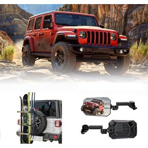 Spare Tire Ski Snowboard Rack with Security Lock Folding & Mirrors Doors Off Compatible with Wrangler JL/JLU 2018-2023 & Gladiator JT
