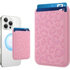 MOWIME Compatible with MagSafe Wallet, Cute Cheetah Print Pattern for Women Girls, Stronger Magnetic Card Holder Phone Wallet for iPhone 16/15/14/13/12 Series, Fit 2 Cards, White