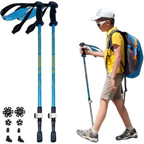 Kids Hiking Poles, 2PCS Todder Collapsible Trekking Poles for Hiking, Ski, Outdoor Activities, Todder Hiking Essentials for Boys and Girls, Blue, Pink Available