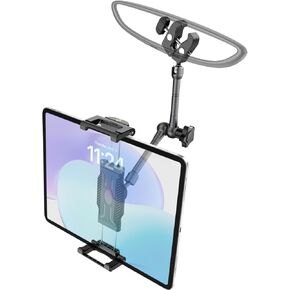 Rearview Mirror Tablet Holder for Car, [360°Rotating Metal Arm] Rear View Mirror Phone Mount for Thick Cases (Max Depth 1.18''), for iPad Pro13 /Air/Mini, Galaxy Tab Fold 4, iPhone 5.5-15.6'' Devices