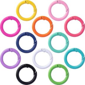 HINZIC 34Pcs 25mm Round Spring O Rings, Colorful Metal Carabiner Snap Buckle Clip Trigger DIY Accessories for Purse Keyrings Keychain Handbag Lanyard