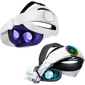 Head Strap Replacement & Saqico10000mAh Cool RGB Head Strap with Battery Compatible with Oculus/Meta Quest 2