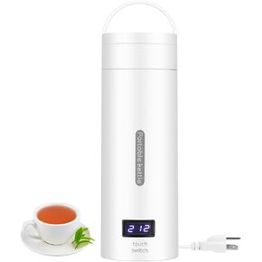 Portable Travel Electric Kettle, 350ml Small Electric Tea Kettle with 4 Temperature Control, Mini Portable Hot Water Boiler 304 Stainless Materials Automatic Shut off and Dry Protection (White)
