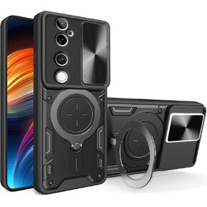 Ysnzaq Armor Case for Vivo V40 /V40 Pro, Military Grade Shockproof Protective Phone Case with Magnetic Coil Bracket for Vivo V40 /V40 Pro CQ Black