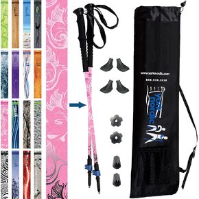 Nordic Tapered Four Pack Rubber Tips + York Nordic Pink Cure Trek Walking Poles