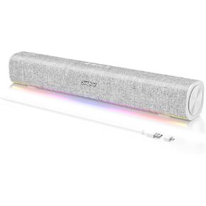 SOULION R100 Bluetooth Computer Speakers with Dynamic LED Light, USB Plug & Play PC Speakers with Switch Button, Clearly Sound Soundbar for Desktop Laptop Monitor White (USB-C to USB Adapter Included)