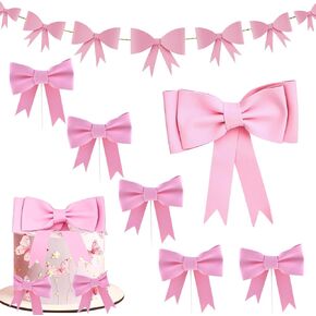 Pink Ribbon Bows Cake Topper Bow Cupcake Topcake Coquette Party Party Vintage Cake Topper for Bridal Cake Sicser