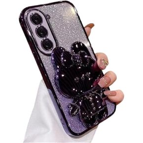 for Samsung Galaxy S25 Ultra Case Cute Hidden Mirror Kickstand,S25 Ultra Phone Case Soft Clear TPU with Bling Glitter Layer,Luxury Plating Girly Phone Case for Samsung S25 Ultra for Women Pink