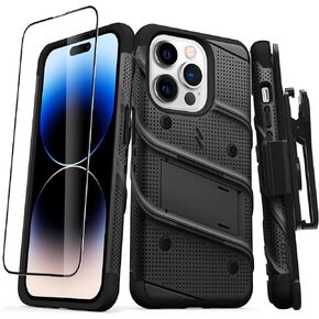 ZIZO Bolt Bundle for iPhone 14 Pro (6.1) Case with Screen Protector Kickstand Holster Lanyard - Black