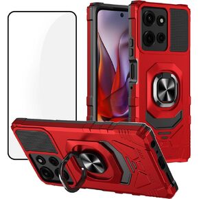 Ailiber for Motorola Moto G 2025 Case, Motorola G 5G 2025 Phone Case with Screen Protector, Ring Kickstand for Magnetic Car Mount, Military Grade, Shockproof Rugged Cell Phone Case-Black