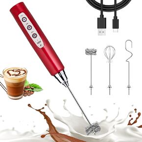 Nahida Beige Milk Frother Wand for Coffee, Frother Handheld Rechargeable Electric Whisk with 3 Heads 3 Speeds Drink Mixer Coffee Frother Foam Maker For Latte, Cappuccino, Hot Chocolate, Egg