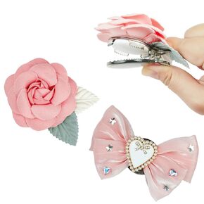 2 Pack for Airtag Hair Clips Holder for Kids Toddlers Girls, Cute Pink Bow Flower Hidden Hair Accessories GPS Tracker Case for Apple Airtag