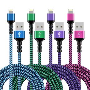 سلك شاحن شاحن iPhone 6 قدم شحن Apple Original Nylon USB سلك شحن سريع لجهاز iPhone 14 13 12 11 Pro Max Mini Se X 8 7 6S Plus ، iPad ، Cabls Power Adapter Cargador 6ft -4pack