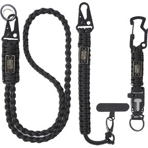 Heavy Duty Braided Paracord Lanyard for ID Badges,EDC Tether for Phone,Tactical 550 Paracord Keychain with USA Flag