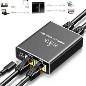 Ethernet Splitter 1 to 3 1000Mbps Internet Splitter LAN Splitter RJ45 Network Splitter Adapter Supports Gigabit High Speed Simultaneous Networking of 3 Devices Works with Cat 6/5e/7/8 Cables