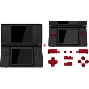 eXtremeRate Black Replacement Full Housing Shell Buttons + Scarlet Red Buttons for Nintendo DS Lite - Console NOT Included