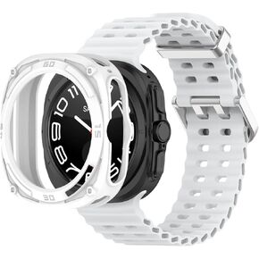 Compatible with Samsung Galaxy Watch Ultra 47mm (2024), Silicone Waterproof Breathable Replacement Band with Protective PC Case for Galaxy Watch Ultra Men Women