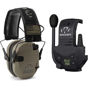 Walker's GWP-RSEMPAT-FDE Electronic Muffs & Razor Walkie Talkie Handsfree Communication up to 3 Miles Black