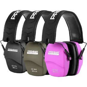 PROHEAR 016 Shooting Ear Protection Earmuffs 3 Pack, NRR 26dB for Gun Range, Hunting -Black and Green and Pink