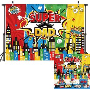 Father's Day Super Dad Backdrop 7x5FT Best Dad Ever City Buildings Comic Skyline Background Colorful Cityscape I Love Daddy Family Party Studio Shoot Props