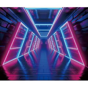 10x8ft Neon Glow Backdrop, Pink and Blue Glow Corridor Photography Background for Music Dance Prom Adult Party Decoration Supplies
