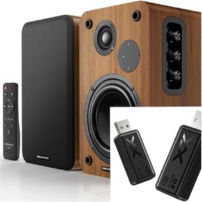 Active Bookshelf Speakers 36W RMS & Wireless Audio Transmitter Receiver
