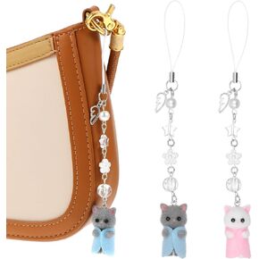 2Pcs Cute Cat Phone Charm, Fuzzy Kitty Cat Decor Gifts, Kawaii Cat Charms for Phone Case, Cat Lovers Pendant for Women and Girls, Adorable Cat Bag Charms