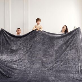 Dark Grey Leaf Oversized Giant Huge Jacquard Blanket 120x120 Inches 10'x10', Extra Large Soft Blanket for Bed, Travel & Camping, Fits Whole Family & Outdoor Use