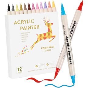 24 Colors Acrylic Paint Pens, Acrylic Paint Markers Dual Tip, with Brush Tip and Fine Tip, Acrylic Markers for Rock Painting, Wood, Canvas, Fabric, Paper, DIY Crafts Making Art Supply