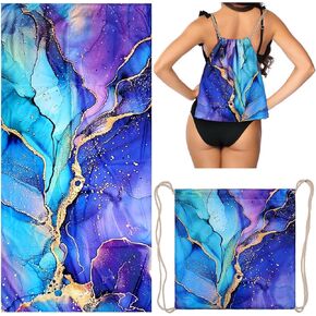 Purple Marble Beach Towel - Microfiber Beach Blanket Backpack for Travel Adult Camping Holiday 63"x31.5"