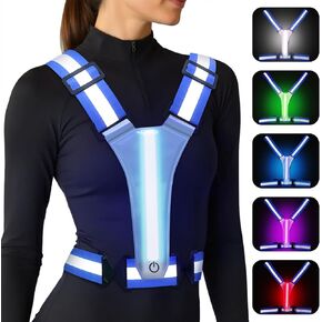 LED Reflective Vest Running Gear, 5 Colors Lights Up Running Vest for Night Walking Cycling, Adjustable Size for Men Women Kids, Rechargeable and Lightweight (1, Blue)