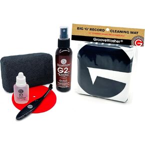 GrooveWasher Record & Stylus Care System - Record Cleaning Kit Includes Vinyl Cleaning Solution + Microfiber Sponge + Stylus Brush for Record Needles & Cleaning Fluid + Exclusive 'Big G' Record Mat