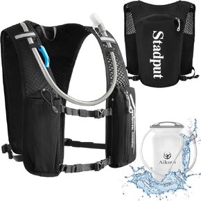 Reflective Hydration Running Vest Backpack - Lightweight 1.6L Water Bladder Bag for Trail Running, Cycling, Marathon, & Race - Perfect for Men & Women with Mobile Holder, and Multiple Pockets - Black