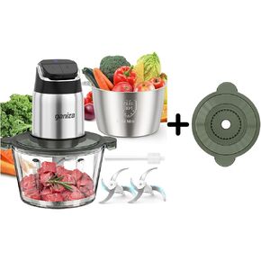 GANIZA Food Processors, Electric Chopper with Meat Grinder & Veggie Chopper - 2 Bowls (8 Cup+8 Cup) with Powerful 450W Copper Motor - Includes 2 Sets of Bi-Level Blades, 2 Plastic Covers