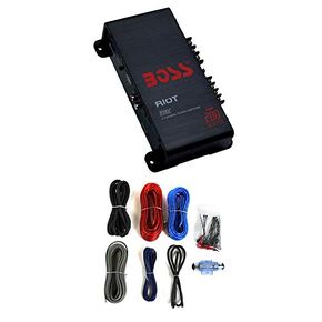 BOSS R1002 200W 2-Channel RIOT Car Audio Power Amplifier Amp + 8 Gauge Amp Kit
