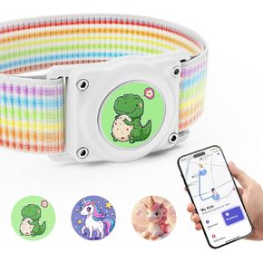 AirTag Bracelet for Kids, Stretchy Nylon Wristband with Holder for AirTag, Cute Cartoon With Nylon Bracelet, Adjustable Anti Lost GPS Trackers Elastic Watch Band for Toddler Child Elder - Unicorn