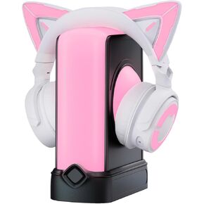 YOWU RGB Cat Ear Headphones 4GS White and Crystal Headphone Stand Black, Accessories for The Ultimate Experience