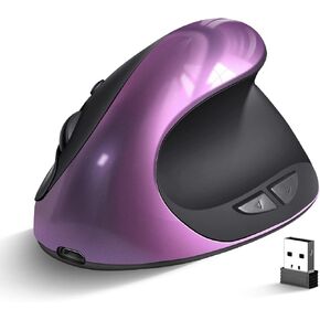 Ergonomic Mouse Wireless,Rechargeable Vertical Mouse Right Handed Small Mouse with 6 Buttons 1000/1200/1600 for Laptop,Desktop,PC, MacBook（Purple