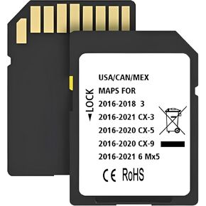Latest Navigation SD Card, Compatible with: (2016-21)-Cx3. (2016-20)-Cx5. (2016-20)-Cx9. (2016-22)-Mx5. (2016-18)-3. (2016-22)-6, Can/Mex/USA Maps