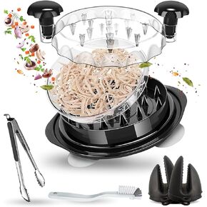 Chicken Shredder Tool with Suction Cups – Extra Large 12-Inch BPA Free ABS Meat Shredder for Chicken, Pork, Beef – Includes Tongs, Oven Mitts, Cleaning Brush & Detachable Plate