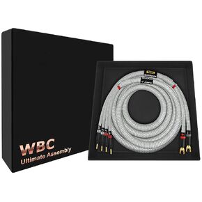 WORLDS BEST CABLES 10 Foot Ultimate - 7 AWG - Ultra-Pure OFC - Premium Audiophile HiFi Bi-Wire Speaker Cable for Center Channel - Eminence Gold Spade (x2) & Banana (x4) Plugs & Silver Tweed Jacket