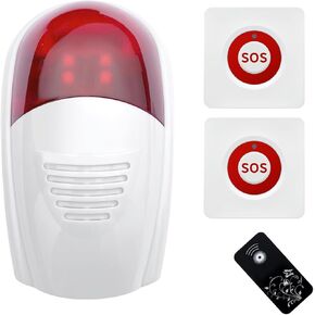 Panic Button Alarm for Security 125dB Remote Emergency Strobe Siren Alarm with Two Panic Buttons Easy to Use Sound and Visual Alerts for House School Hospital Restaurant