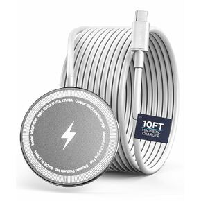 GALVANOX 10Ft Magnetic Wireless Charger, Compatible with MagSafe (15W) Fast Charging Pad with Extra Long Cord for iPhone (White/Silver)