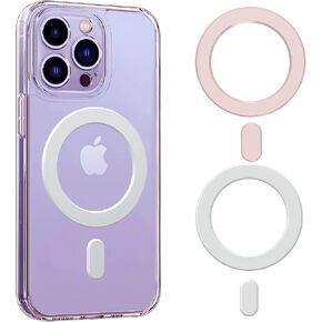 Universal Magsafe Rings - 2 pcs, Magnetic Wireless Charging Conversion Kit, for MagSafe-Compatible Charger on iPhone 16/15/ 14/13/12 Pro/Max/Plus/Mini Case and Samsung Galaxy (Pink & White)